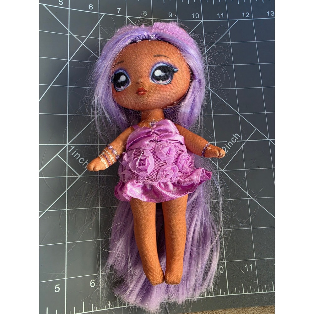 MGA Na Na Na Surprise Soft Fabric Fashion Doll Purple Hair Rose Dress 7.5 inch